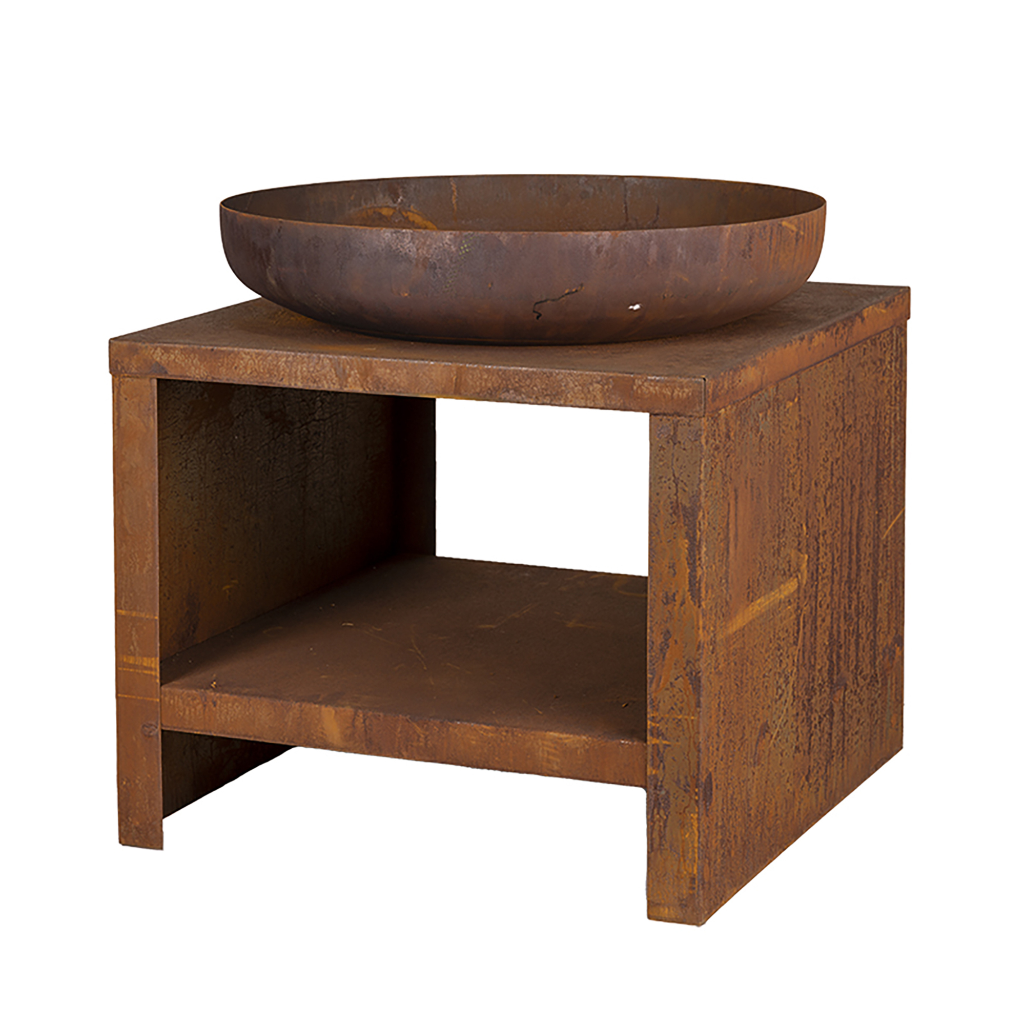 Esschert Design, Fire Bowl w/Wood Storage, Steel, Rust - Small, Model# FF525